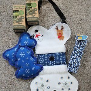 Dog Holiday Stocking Stuffed with Goodies White Blue Pet Gift NWT